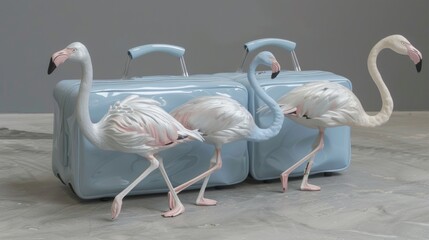 Vibrant Flamingo Suitcase Standing Out in a Travel Setting