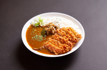 Pork cutlet with delicious Curry sauce on a plate 