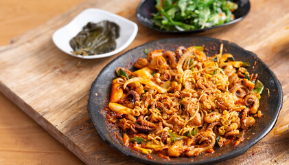 Stir fried spicy vegetable octopus