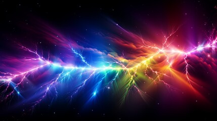 Obraz premium Vivid Electric Rainbow Lightning Burst with Copy Space in Center - Abstract Colorful Dynamic Background for Designs and Text Overlay