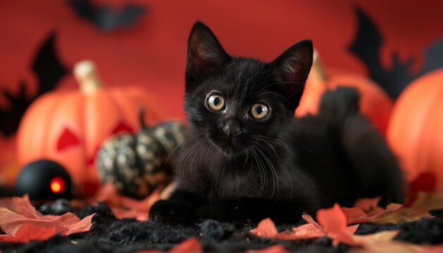 Sinister Halloween Kitty: Standing Alone on Mysterious Backdrop, Atmosphere, Ominous, Haunting 