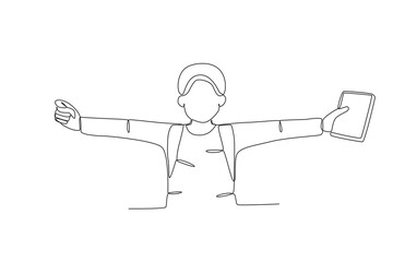 Continuous one line drawing of Student is holding a book, student day concept. Modern continuous line draw design graphic vector illustration

