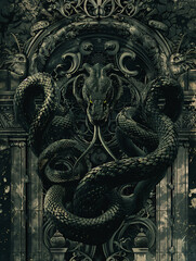Gothic Intrigue: Venomous Creature and Royal Seal Intertwined
