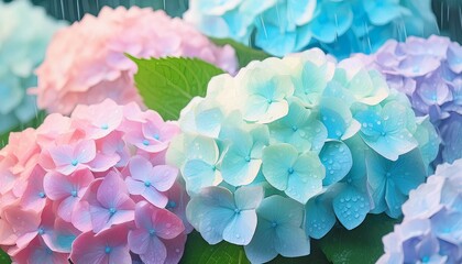 パステルカラーのアジサイの花