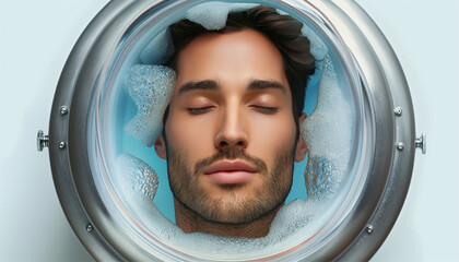 cryosleep concept. A man body is frozen in a capsule Isolated on white background