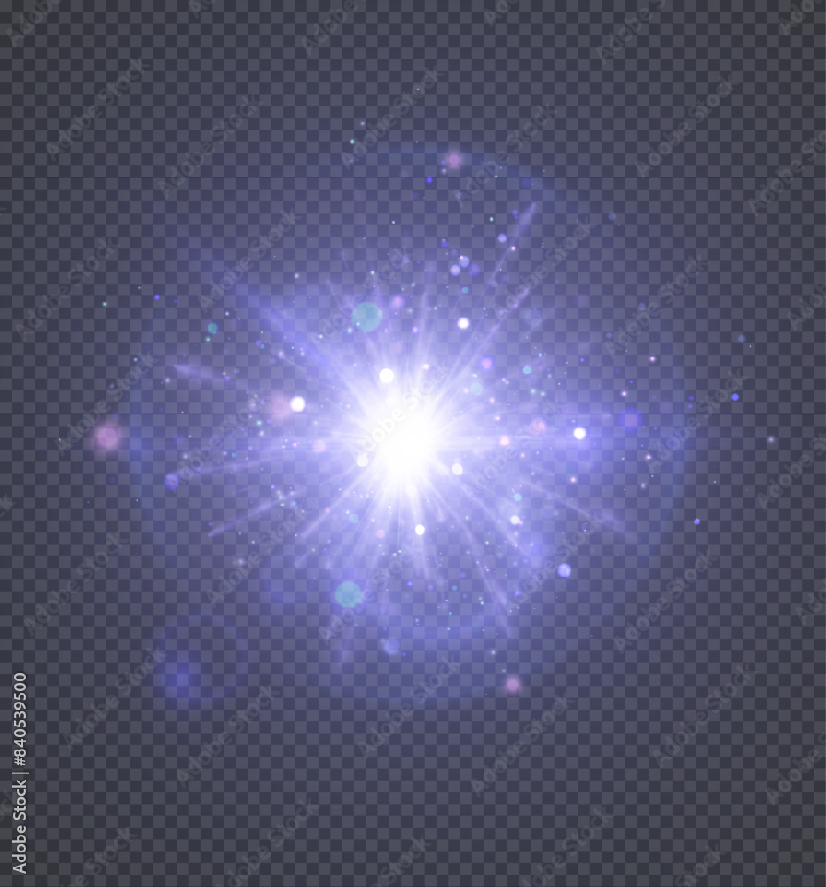Leinwandbilder abstract blue light ray effect with glare and particle explosion effect on a black background. vecto