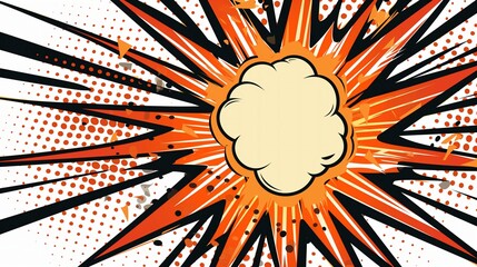 Explosive comic book-style pop art with vibrant orange and black burst design