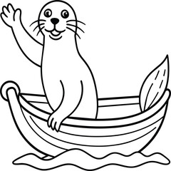 Seal animal coloring pages for kids book. Animal outline vector