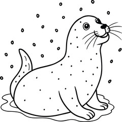 Seal animal coloring pages for kids book. Animal outline vector