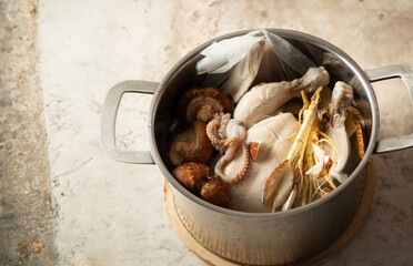 samgyetang, chicken soup with ginseng