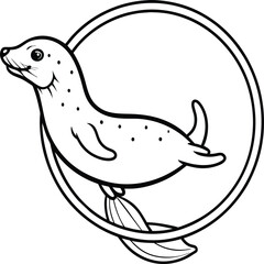 Fototapeta premium Seal animal coloring pages for kids book. Animal outline vector