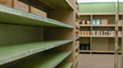 shelves in a store with boxes and boxes on them