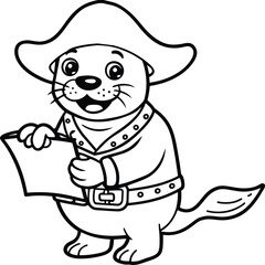 Seal animal coloring pages for kids book. Animal outline vector