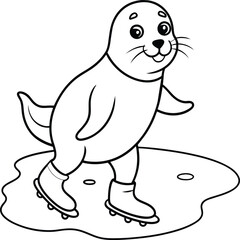 Seal animal coloring pages for kids book. Animal outline vector