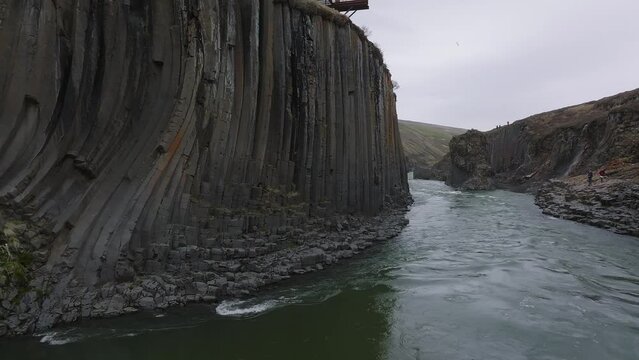 Aerial view of the Studlagil Canyon. Beautiful view ofJokulsa A Bru river. Superb outdoor scene of Iceland, Europe. Beauty of nature concept background.