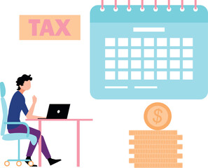 A boy is setting a tax reminder on a calendar.