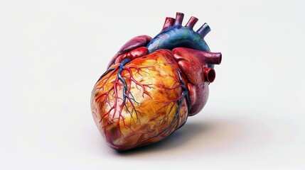 Naklejka premium A rendering of a human heart on white and healthcare treatment for heart disease.