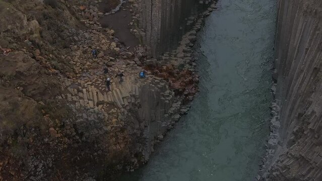 Aerial view of the Studlagil Canyon. Beautiful view ofJokulsa A Bru river. Superb outdoor scene of Iceland, Europe. Beauty of nature concept background.