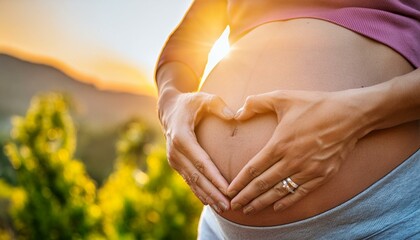 Firefly pregnant woman's belly making a heart shape with her hands on her belly.