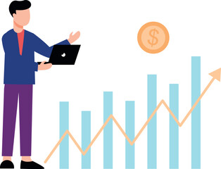 Boy working on business graph on laptop.