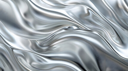 Abstract Silver Wave, chrome banner, platinum copy space, metal motion, grey liquid, white gradient glow, shiny material, smooth motion. Abstract design for copy space text. Generative AI 
