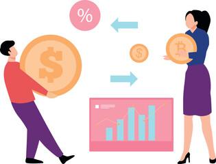 Girl and boy transferring money.