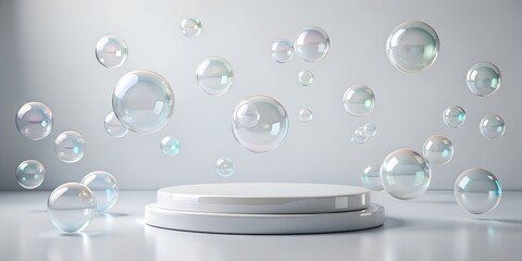   podium for product demonstration. platform on white background with soap bubbles