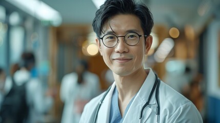 Fototapeta premium Angry Asian male doctor looking into the camera in this portrait