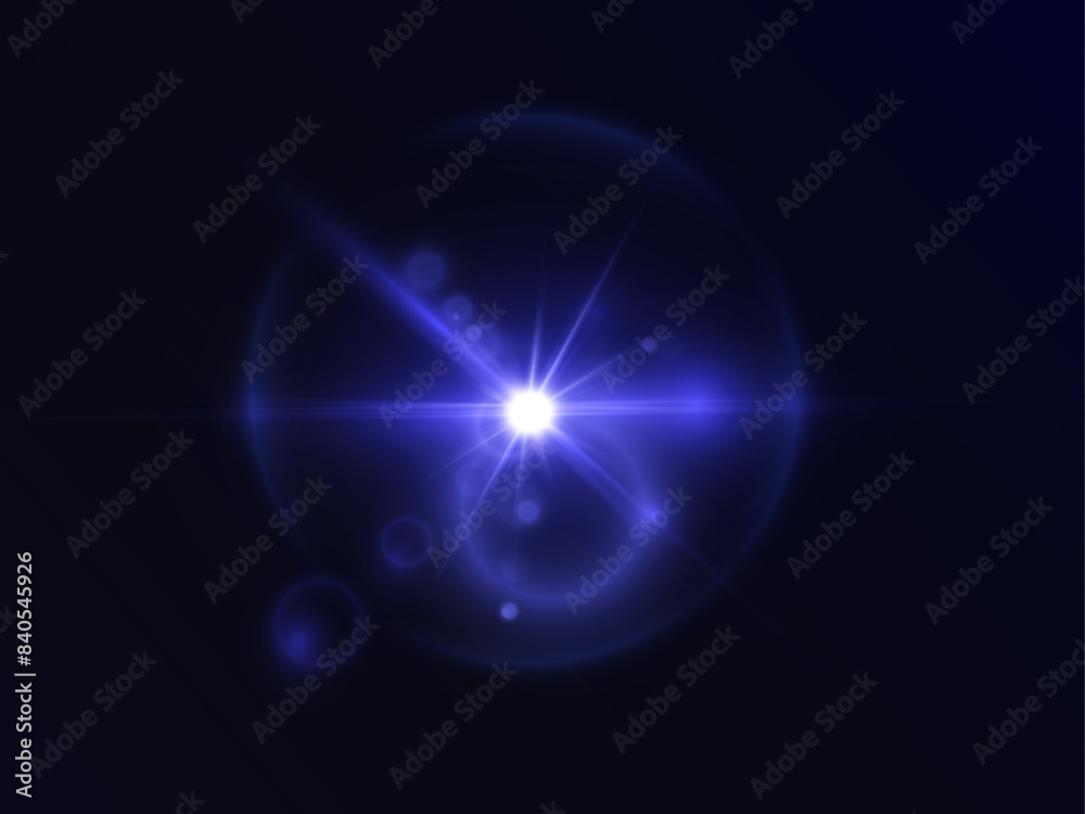 Poster The effect of abstract blue light rays with highlights on a black background. Vector 10 EPS