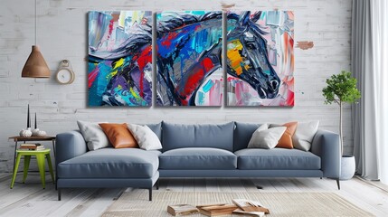 panel wall art with horse for wall decoration