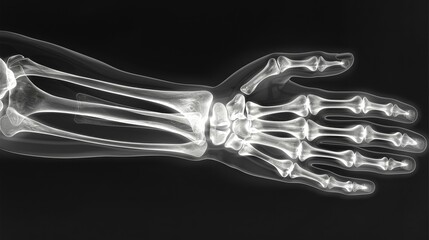 A hand is shown in a black background with a white skeleton