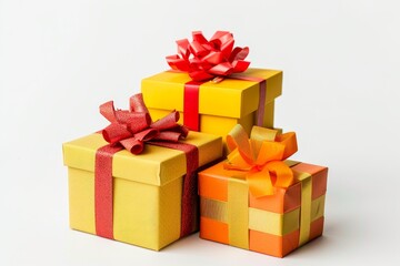 Obraz premium Realistic photograph of a complete Gift boxes,solid stark white background, focused lighting
