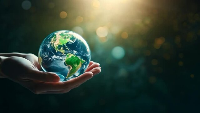 An evocative image of hands tenderly cradling the Earth, bathed in ethereal light, representing the delicate balance and care needed to sustain our planet.