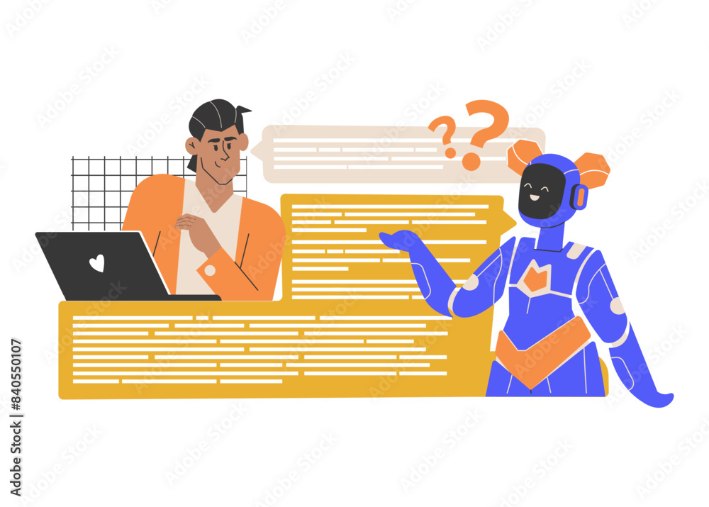 Wall mural the guy makes a prompt to the neural network and receives a response. using a chat bot and artificia