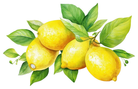 yellow lemons with green leaves watercolor clip art preview