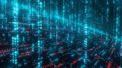 A vertical illustration background featuring infinite amounts of computer code, illustrating computer science networks and coding