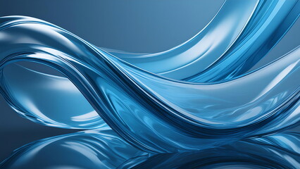 Fluid Blue Wave Abstract Art, Smooth Flowing Shapes and Curves in Cool Tones
