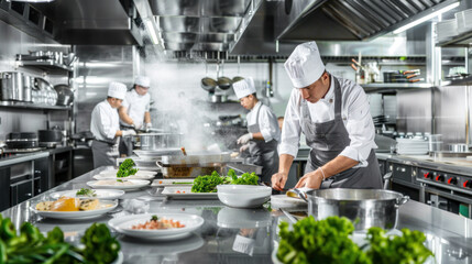 Team of cooks in restaurant kitchen