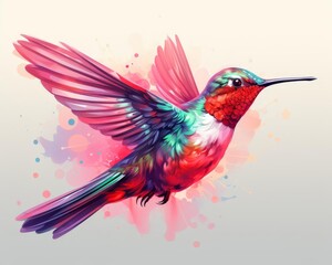 Obraz premium Hummingbird pollinators flat design, side view, wildlife theme, watercolor, monochromatic color scheme