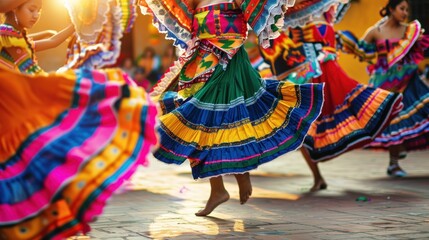 Fototapeta premium traditional folk dance of women in colorful dress at a festival
