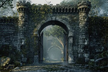 Entrance to the kingdom, or gated city. Medieval gate or checkpoint