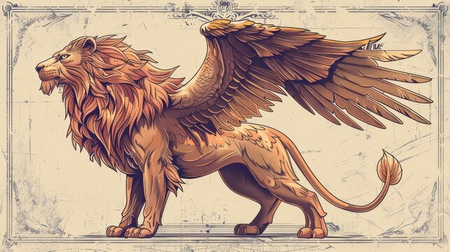 It depicts the mythical creature the griffin, which is half lion and half eagle in shape