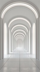 Fototapeta premium White Arched Hallway With Tiled Floor and Soft Lighting