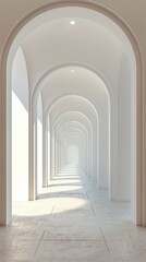 Obraz premium White Arched Hallway With Tiled Floor and Soft Lighting