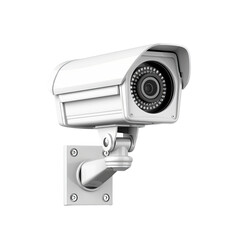 A detailed image of a mounted security camera on a white background, showcasing modern surveillance equipment for safety and monitoring.