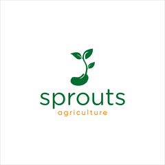 green sprout seed agriculture logo. bean germinating leaf organic farm vector template