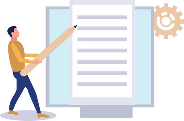 A boy is working on an online content on a monitor.