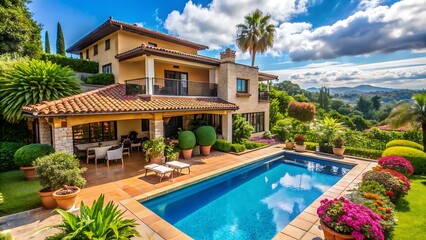 Fototapeta premium Modern villa with pool and garden ai generated 