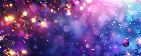 Fototapeta premium Colorful Bokeh and Retro String Lights in Festive Background