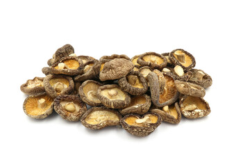 dried shiitake mushrooms isolated on white background